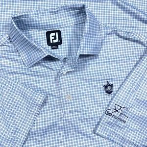 Foot Joy Polo Uomo Blu Medio Plaid Performance Golf Wicking Asciugatura Rapida FJ - Foto 1 di 12
