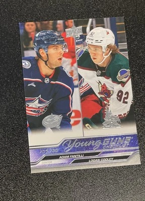2023-24 Upper Deck Extended ADAM FANTILLI/LOGAN COOLEY Young Guns Checklist #730 - Image 1 of 4