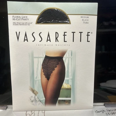 Nuevo Vassarette Med Floral Encaje Corte Alto Panty Nylon Pantimedias Íntimas Negro 7590 Foto 1 de 2