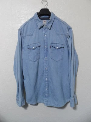 Levi's Standard Fit Light Blue Pearl Snap Western Denim Shirt Large - Image 1 of 4