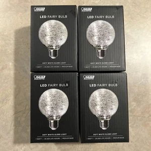LED Fairy Globe Light G25 Soft White Crackle Glass FY/G25/SW/CR/LED Lot Of 4 - Picture 1 of 7