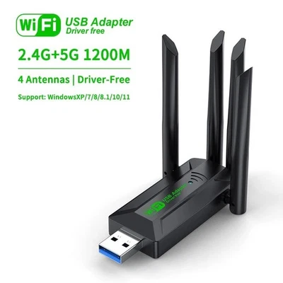 1800Mbps Dual Band 2.4/5G USB WiFi Adapter Wireless Network Wifi Dongle Antennas - Image 1 of 4