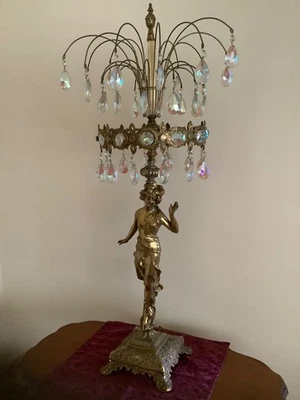 DE COLECCIÓN 1960 HOLLYWOOD REGENCY CASCADA LÁMPARA LATÓN PRISMAS CRISTAL DAMA ELEGANTE USADA EN EXCELENTE ESTADO Foto 1 de 4