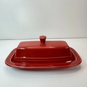 Scarlet Red HLC FiestaWare USA Ceramic Covered Butter Dish Pristine! - Picture 1 of 4