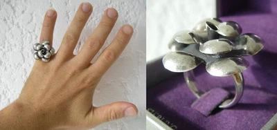 bague FLEUR en relief en Argent MASSIF 925 7gr Taille 53-54 N°390 solid silver - Photo 1/4