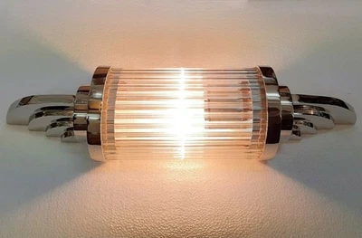 Antique Vintage Art Deco Nickel Brass Wall Sconce Lamp – Glass Rod Ship Lighting - Image 1 of 4