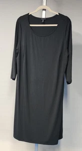 Eileen Fisher Woman Black Jersey Knit Dress Sz 1X USA Made 3/4 Sleeve Minimalist - Picture 1 of 5