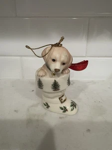 Spode adorno de Navidad cachorro en una bota - Imagen 1 de 6