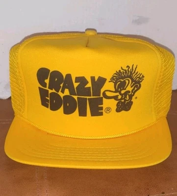 Gorra de malla amarilla Crazy Eddie Snapback Trucker de colección hermosa condición  Foto 1 de 2