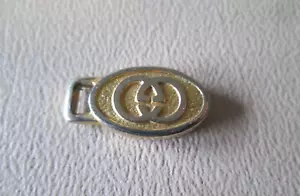 SMALL Vtg GUCCI Italy Zipper Pull Tag Tab Key Fob Charm GG Gold Tone 2 side - Picture 1 of 5