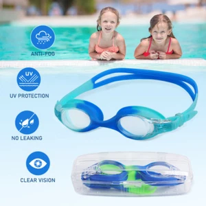 2PCS Kids 100% UV Protection HD Clear Swimming Goggles Anti-Fog Glasses Summer - Picture 1 of 10