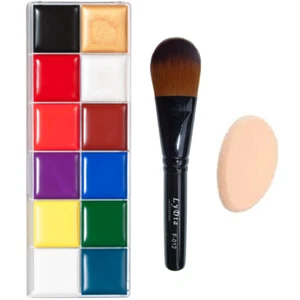 Paleta de pintura al óleo corporal facial de 12 colores + cepillo de pintura base + esponja de maquillaje - Imagen 1 de 9