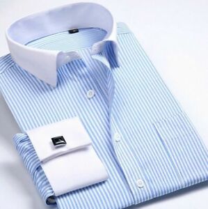 Mens French Cuff Shirts Formal Long Sleeve Business Dress Shirts With Cufflinks