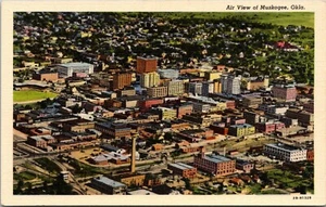 Air View Muskogee Oklahoma Leinen Postkarte - Bild 1 von 2