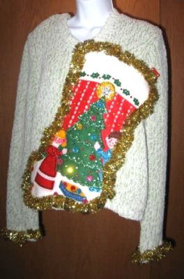 SUÉTER FEO NAVIDAD Mujer Grande Fieltro 3D Cuentas Lentejuelas Medias 2 Caras Foto 1 de 4