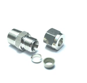 5/16" OD x 3/8" NPT Male Steel Stainless Twin Ferrule Straight Fitting WOG - Picture 1 of 6