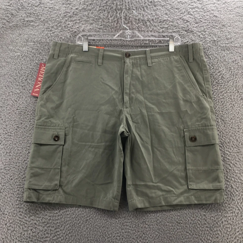 Pantalones Cortos Carga Merona Para Hombres 40 (Real 42x20) Verde Tiro Medio Informales Bolsillos Cremallera NUEVO Foto 1 de 4