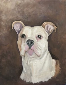 8x10 PRINT OF Painting Ryta Dog Folk Art Portrait Pit Bull Terrier House Pet 🐶 - Picture 1 of 1