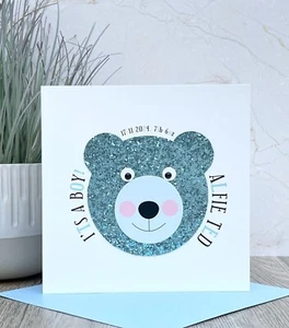 Nueva Tarjeta Bebé Niño, Personalizada y Hecha a Mano, Oso de Peluche, Regalo, Recuerdo - Imagen 1 de 2