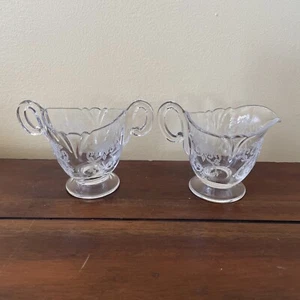 Heisey Cream and Sugar Bowl Clear Etched Glass Floral - Picture 1 of 6