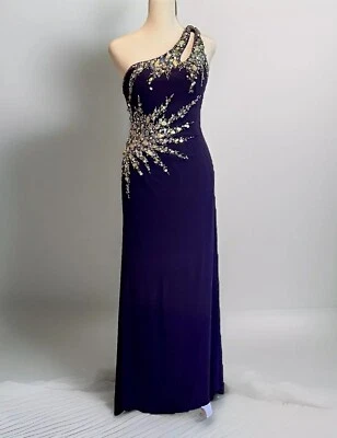 Tony Bowls Paris 尺寸 4 礼服紫色选美正式舞会弹力水钻 — 第 1/4 张图片