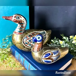 Mexican Brass Ceramic Ducks Tonala Set - 2 Mexican pottery Folk Art Birds. * - Picture 1 of 12