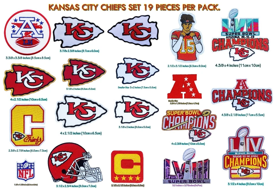 Kansas City Chiefs 19Pcs/Pack NFL 🏈 LOGO PATCH,IRON,​Sew on​ *From Thailand - Image 1 of 1