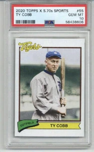 2020 TOPPS X SUPER 70s SPORTS #55 TY COBB CARD TIGERS PSA 10 LOW POP 2 RARE - Picture 1 of 2