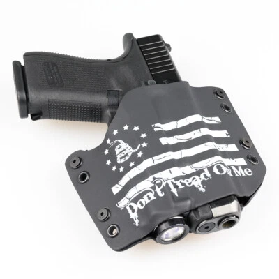 OWB Kydex Light Bearing Holster for Guns with Baldr Mini - DON'T TREAD B&W FLAG - Image 1 of 4