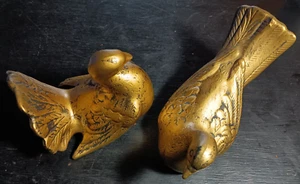 California Pottery Ceramic Gold Birds Doves Pigeons Pair - Picture 1 of 7