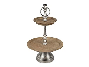 Etagere 2 Stöckig H. 38cm Servierplatte Küche Obstschale Alu + Mango-Holz Forman - Bild 1 von 1