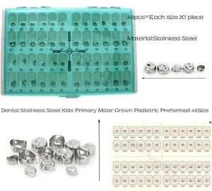Corona molar primaria dental de acero inoxidable para niños pediátrica preformada tamaño 1 caja/48 - Imagen 1 de 6