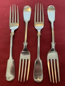 4er Set antike versilberte Fiddleback Dessertgabeln von Thom. Wender um 1890’er Jahre - Bild 1 von 9