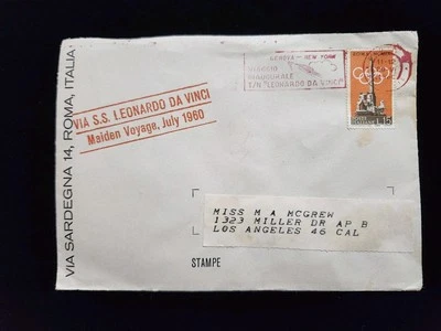 Italy 1960 Maiden Voyage Cover S.S. Leonardo Da Vinci - Image 1 of 2