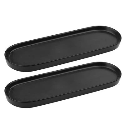 Juego de 2 bandejas de tocador negras para mostrador de baño bandeja de cerámica larga estrecha Foto 1 de 4