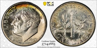 PCGS MS67 FB 1947 Roosevelt Dime Full Bands - Image 1 of 3