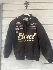 Vintage Chase Authentics Budweiser Racing Jacket Size Medium Black Cloth - Picture 1 of 10