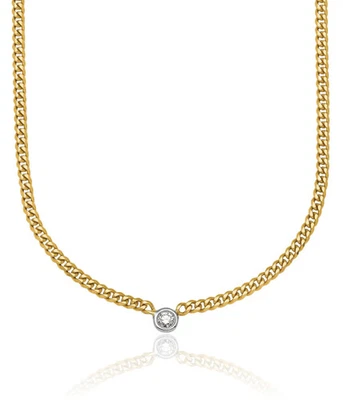 14K Solid Two Tone Gold Lab Diamond Solitaire Necklace - Image 1 of 4