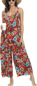 Women'S V Neck Floral Maxi Dress Boho Printed Adjustable Spaghetti Strap Ethnic - Picture 1 of 12
