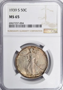 1939-S WALKING LIBERTY HALF DOLLAR ~ SO VERY ORIGINAL AND CRUSTY NGC MS65! - Picture 1 of 4