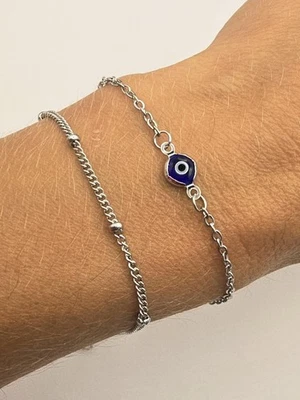 2 Stck. Verstellbares Silber Evil Eye Armband - Türkischer Griechischer Talisman, Edelstahl - Bild 1 von 4
