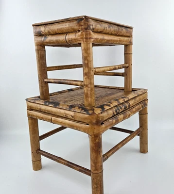 Mesas de anidación de bambú quemado para tortugas soporte para plantas pedestal conjunto chino de colección boho Foto 1 de 4