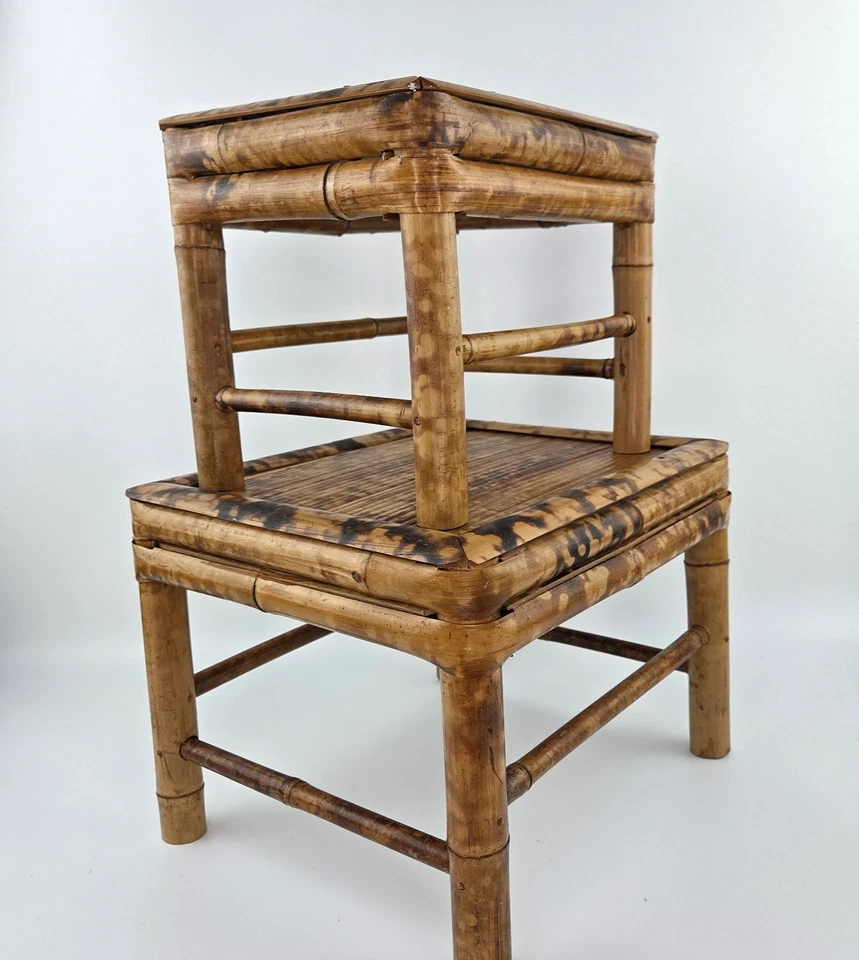 Mesas de anidación de bambú quemado para tortugas soporte para plantas pedestal conjunto chino de colección boho Foto 1 de 4