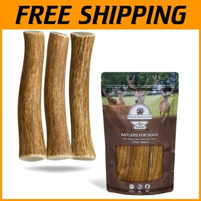 Huesos masticables de cuerno de ciervo totalmente naturales - Paquete de 3 Foto 1 de 4