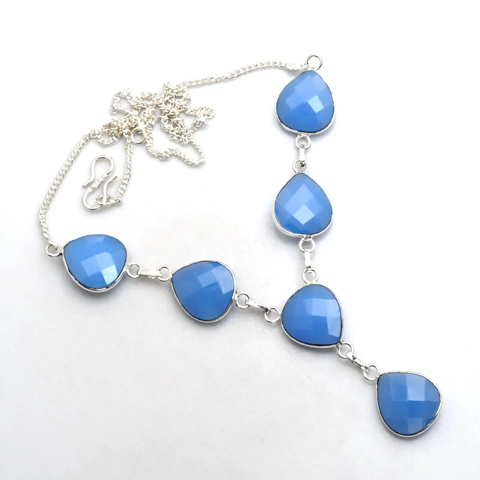 Collar étnico hecho a mano de piedras preciosas de calcedonia para mujer 26 Gms AN 15307 Foto 1 de 1