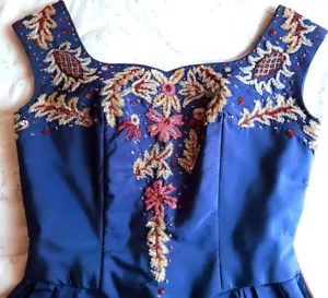 Spectacular 1940s haute couture party Women Dress Blue Embroidery Art Deco Spain - Picture 1 of 7