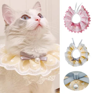 Cat Necklace Pet Collar Dog Neckerchief Lace Mesh Bowknot Puppy String Bib 🎀 - Picture 1 of 19
