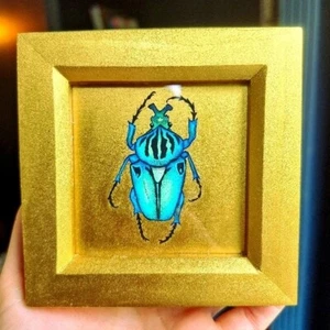 Original Beetle Watercolour Painting Gold Framed Small Picture - Picture 1 of 3