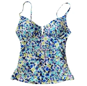 Anne Cole Womens Tankini Swim Top Medium Adjustable Strap Blue Ditsy Floral NWT - Picture 1 of 9