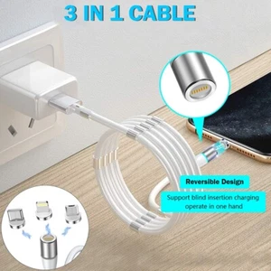 3IN1 Magnetic USB Charger Cable Cord for iPhone 16 15 14 13 Samsung S25 S24 S23+ - Picture 1 of 10